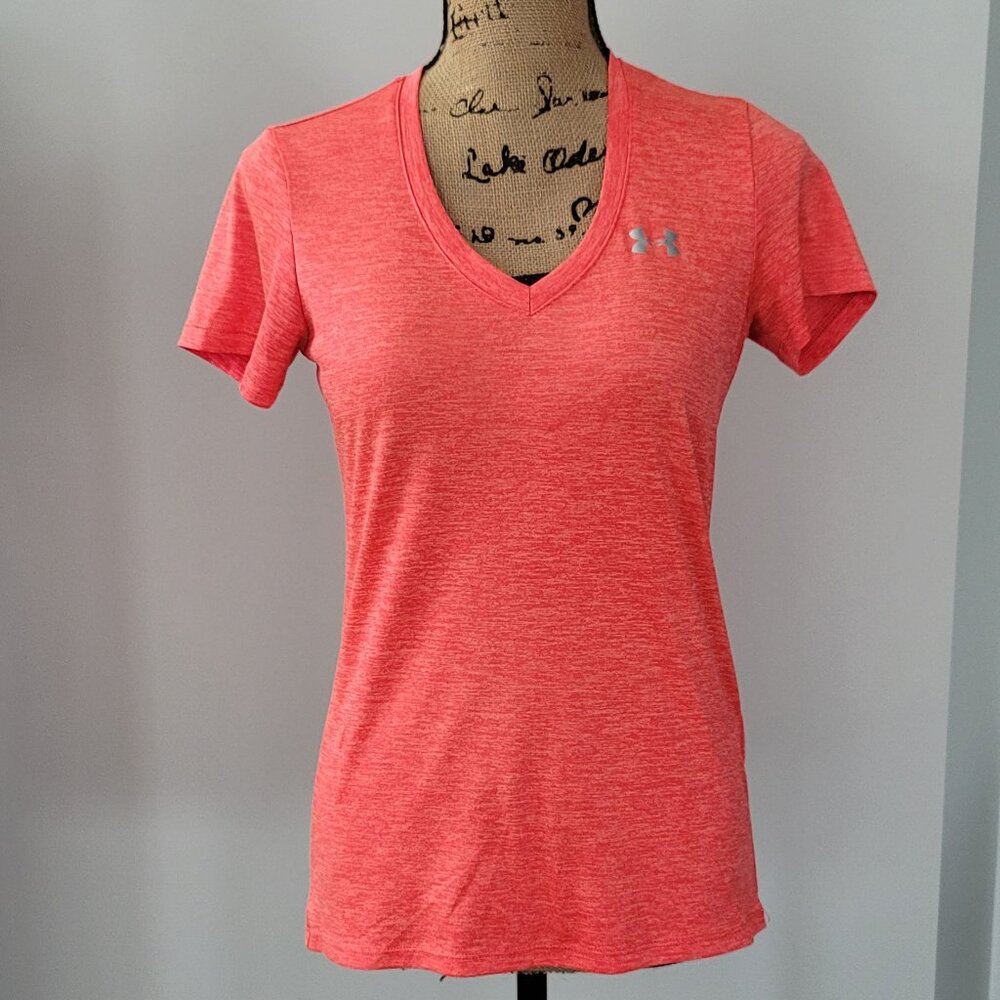 Under Armour Orange Coral Shirt Loose Heatgear V-Neck Tee Women's  X-Small